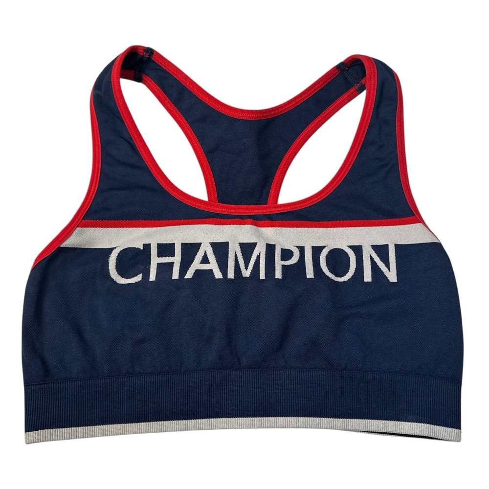 Champion Womens Navy Blue Red Racerback Seamless Logo‎ Sports Bra Small B7373